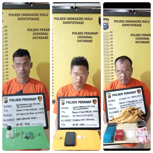 Tiga Pria Kasus Narkoba Diringkus Polsek Peranap, 17,72 Gram Sabu Diamankan