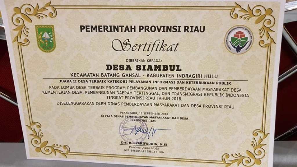 Mantap, Desa Siambul Inhu Wakili Riau Ketingkat Nasional
