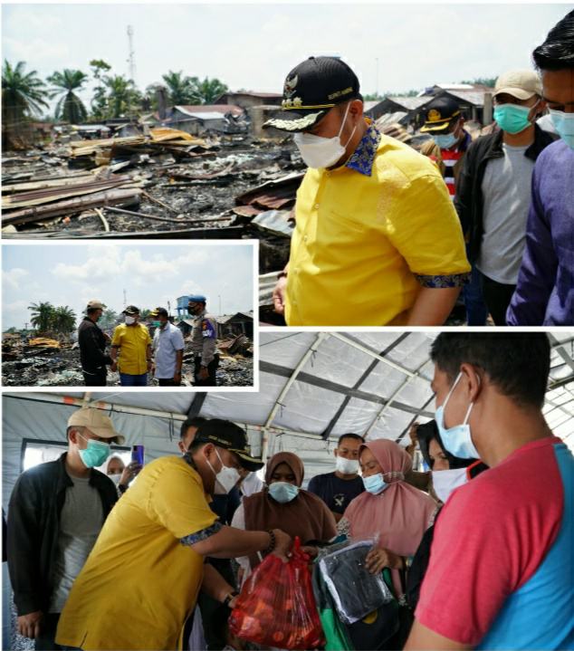 Bupati Kampar Serahkan Bantuan Kepada Korban Kebakaran Pasar Kamis SP. 1 Tapung Hilir 