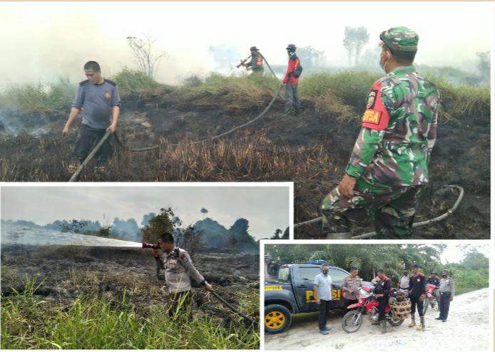 Temukan Kebakaran Lahan, Patroli Gabungan Polsek Tapung, Koramil dan MPA Lakukan Pemadaman