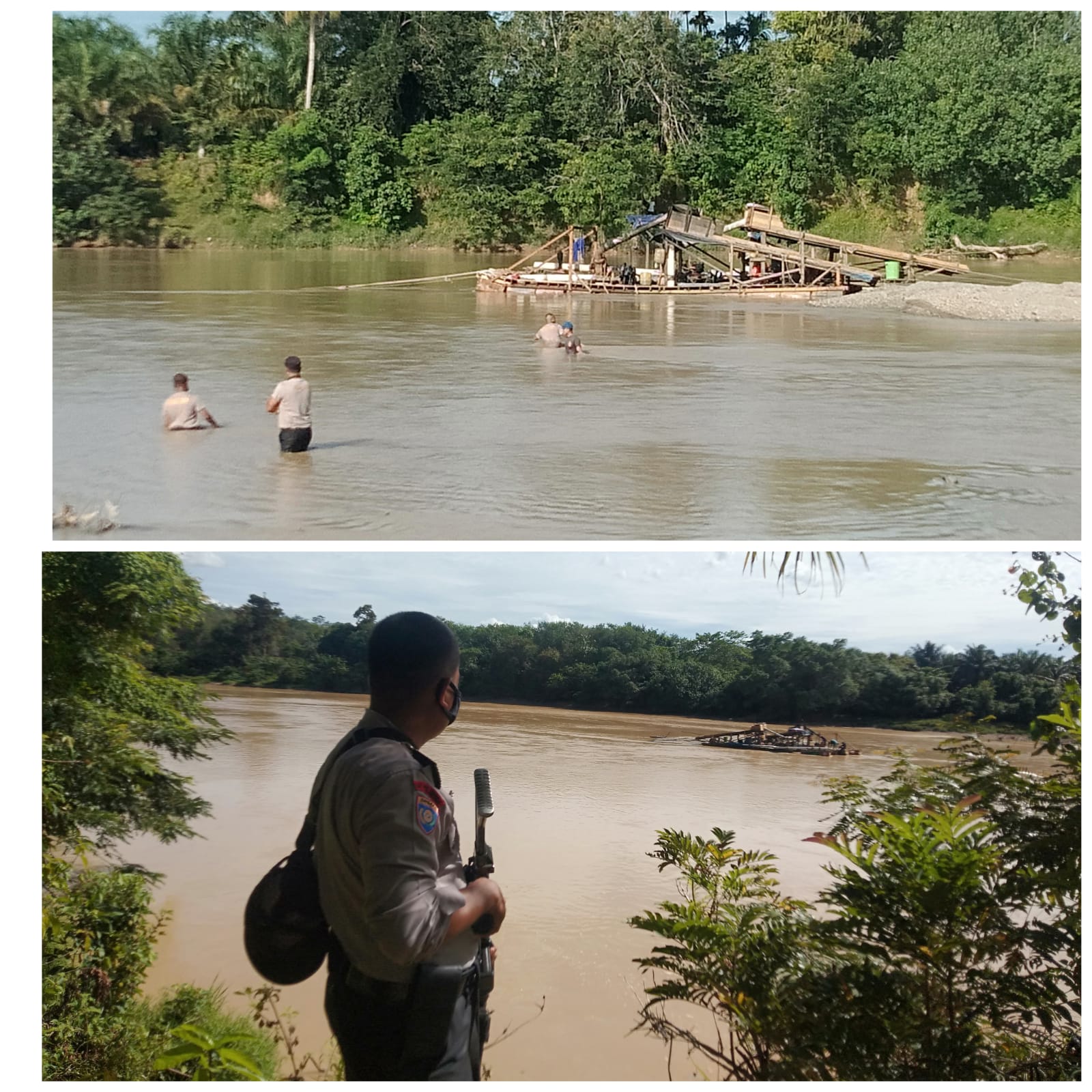 Patroli Rutin, Polsek Benai Temukan Dua Rakit PETI di Aliran Sungai Batang Kuantan