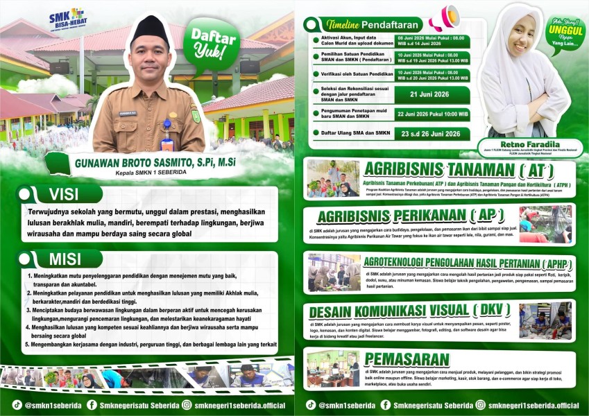 SMKN 1 Seberida Buka PPDB 2026/2027, Tawarkan Enam Kompetensi Keahlian Unggulan