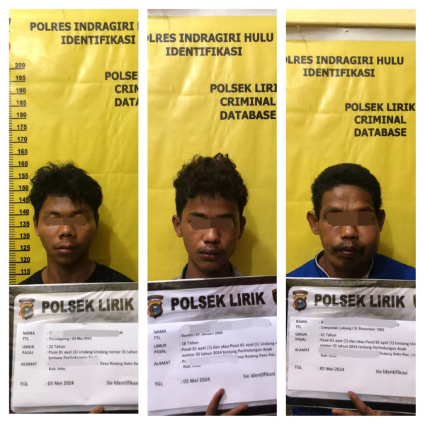 Tiga Pria Bejat Cabuli dan Setubuhi 3 Anak Dibawah Umur di Lirik, Polres Inhu Gerak Cepat