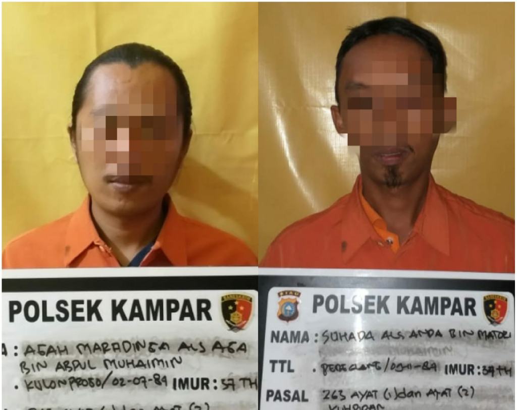 Polsek Kampar Tangkap 2 Tersangka Pembuat dan Pengguna Kartu Vaksinasi Covid-19 Palsu