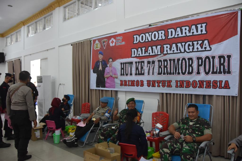 Bhakti Sosial Brimob Polda Riau, Gelar Donor Darah Peringati HUT ke-77 Brimob Polri
