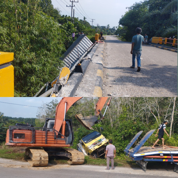 Gegara Diseruduk dari Belakang, Mobil Boks Masuk Sungai