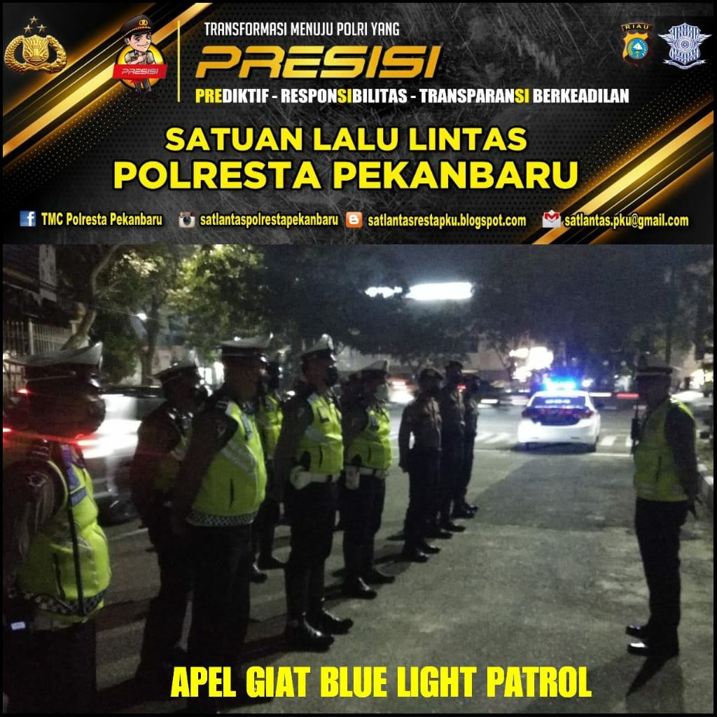 Antisipasi Tindak Kejahatan Jalanan, Sat Lantas Polresta Pekanbaru Gelar Blue Light Patrol