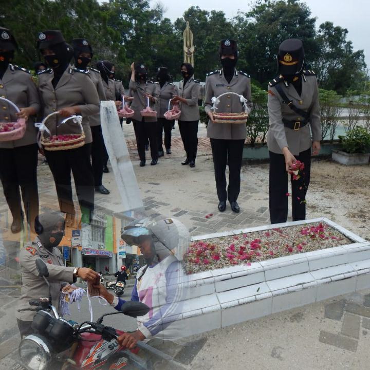 Peringati Hari Jadi ke-73, Polwan Polres Kampar Ziarah di TMP dan Bagi Masker Untuk Masyarakat