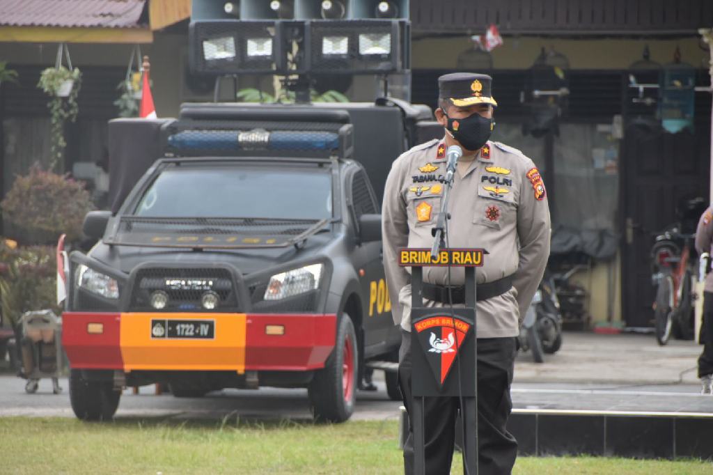 Wakapolda Pimpin Upacara Keberangkatan Personel Sat Brimob Polda Riau BKO Polda Papua 