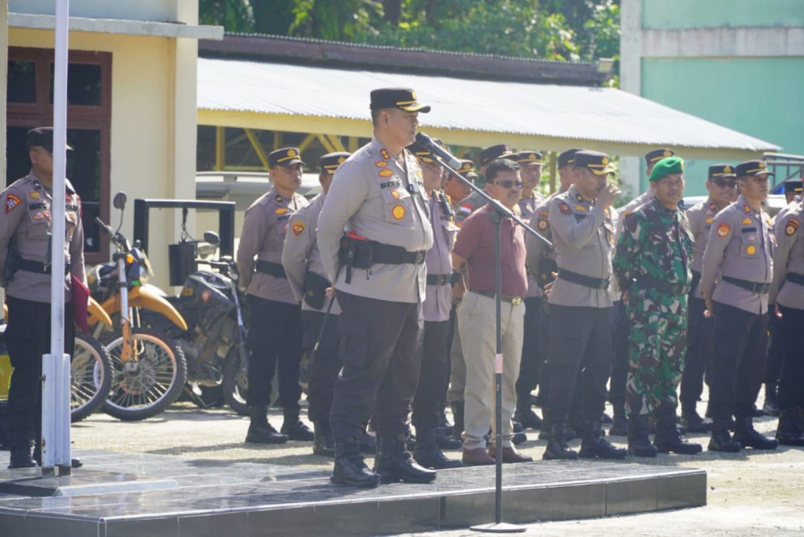 Polres Rohul Gelar Apel Pergeseran Pasukan PAM PSU Pemilu 2024