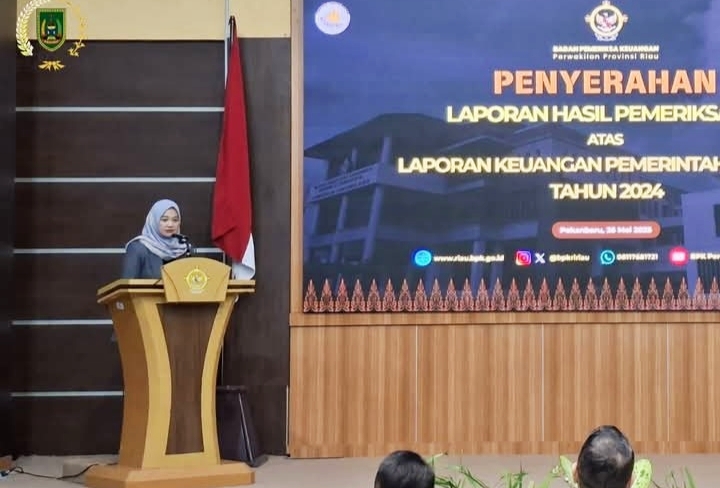 Wakili DPRD Se-Riau, Ketua DPRD Rohil Sampaikan Sambutan Dalam Acara Penyerahan LHP Keuangan Daerah