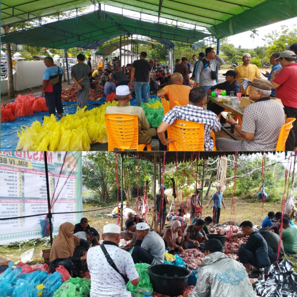 Sempat Turun Hujan, Namun Kebersamaan Tampak Dalam Moment Proses Pemotongan Hewan Kurban di Masjid Bustanul Fajri