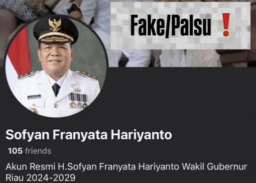 Waspada! Akun Facebook Palsu Catut Nama Wagub Riau SF Hariyanto