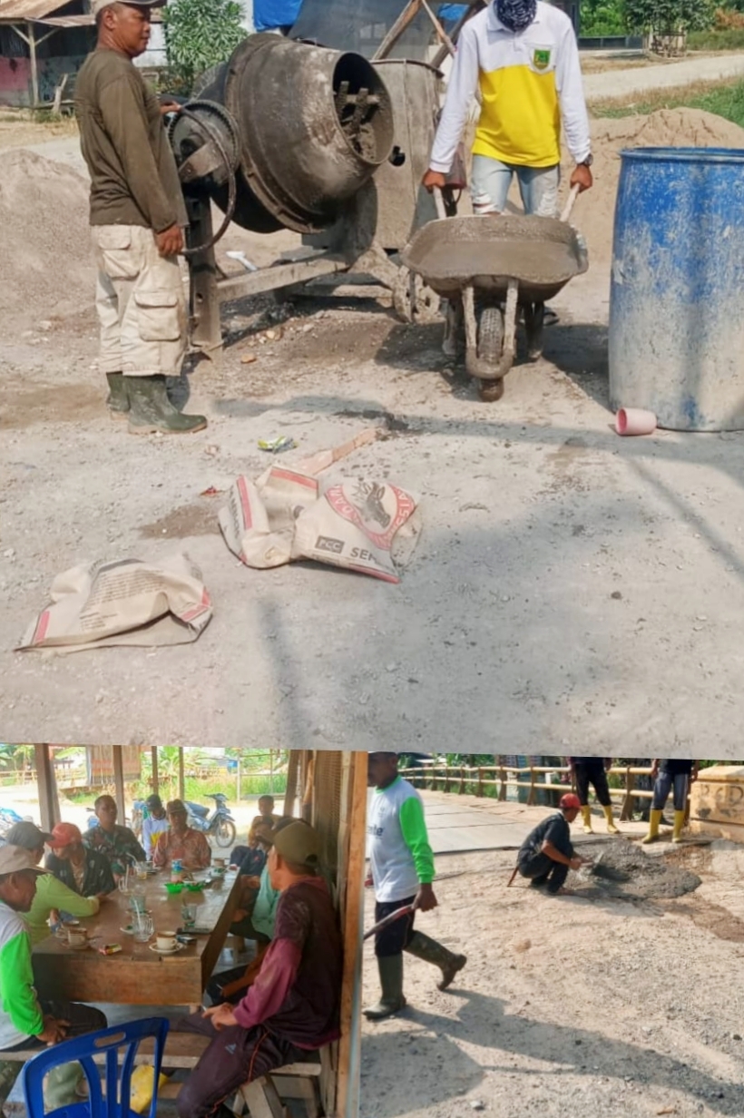 Patut Dicontoh! Penghulu Rokan Baru dan Perangkatnya Rogoh Kocek Pribadi Perbaiki Box Culvert Rusak