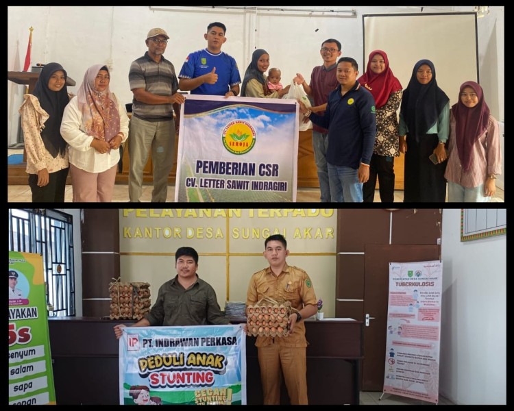 HRD PT Indrawan Perkasa dan CV Leter Sawit Indragiri Serahkan Bantuan Peduli Anak Stunting