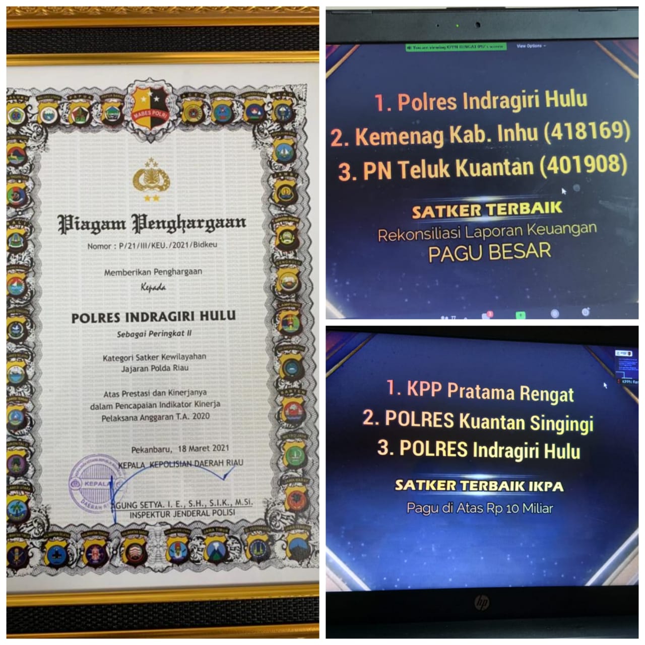 Mantap, Dalam Sehari, 3 Penghargaan Diterima Polres Inhu