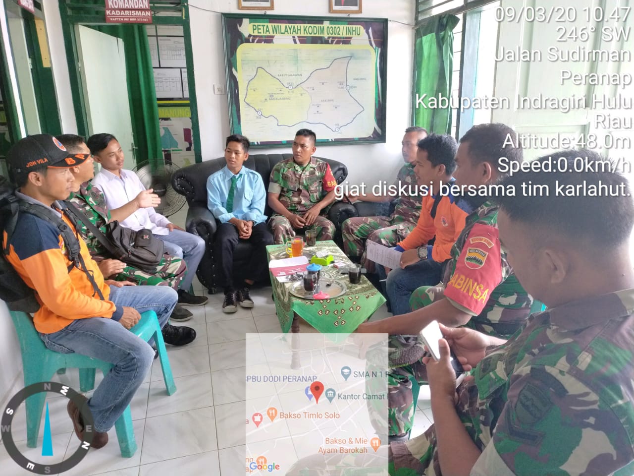 Bersama Satgas KPBD Inhu Bati Tuut Koramil 05/Peranap Diskusi Cegah Bencana Karhutla