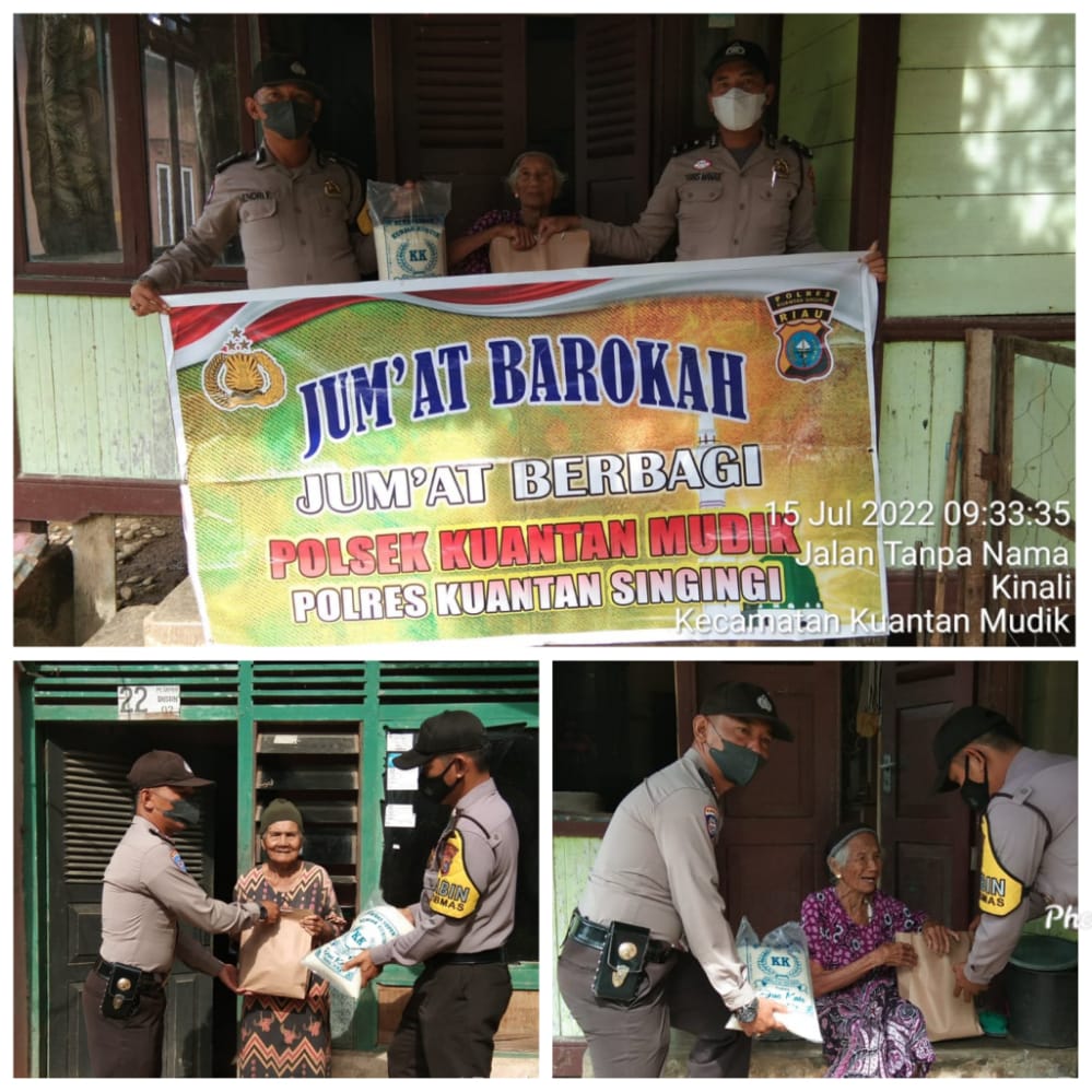 Kapolsek Kuantan Mudik dan Personil Bersedekah Sembako kepada Masyarakat Kurang Mampu