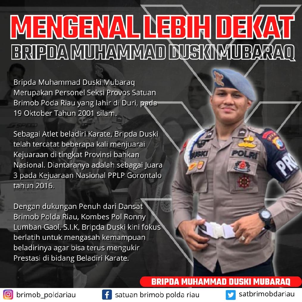 Bertabur Prestasi, Ini Profil Bripda Duski Personel Sat Brimob Polda Riau