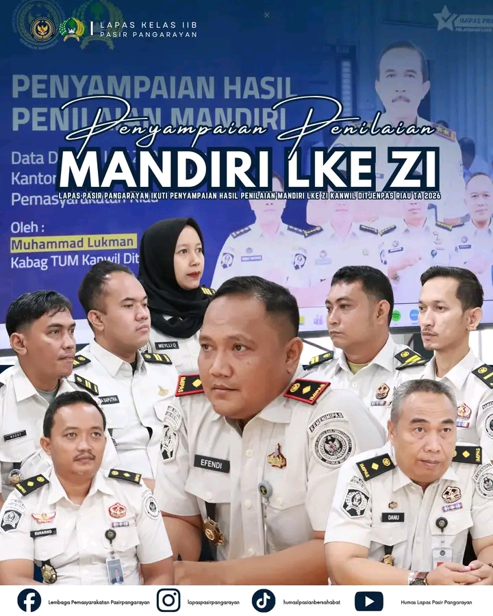 Lapas Pasir Pangaraian Ikuti Penyampaian Hasil Penilaian Mandiri LKE ZI Kanwil Ditjenpas Riau TA 2026