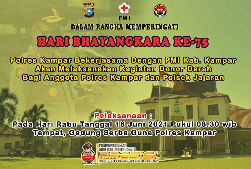 Jelang Hari Bhayangkara ke-75, 216 Personel Polres Kampar Siap Untuk Donor Darah