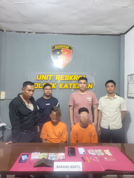 Tim Opsnal Reskrim Polsek Kateman Amankan 2 Orang Pria diduga Pelaku Penyalahgunaan Narkotika