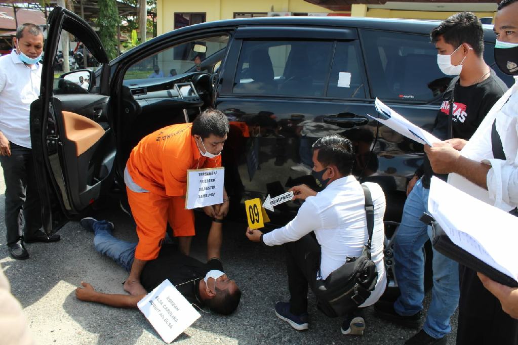Tim Penyidik Polres Kampar dan Polsek Tapung Gelar Rekonstruksi Kasus Pembunuhan