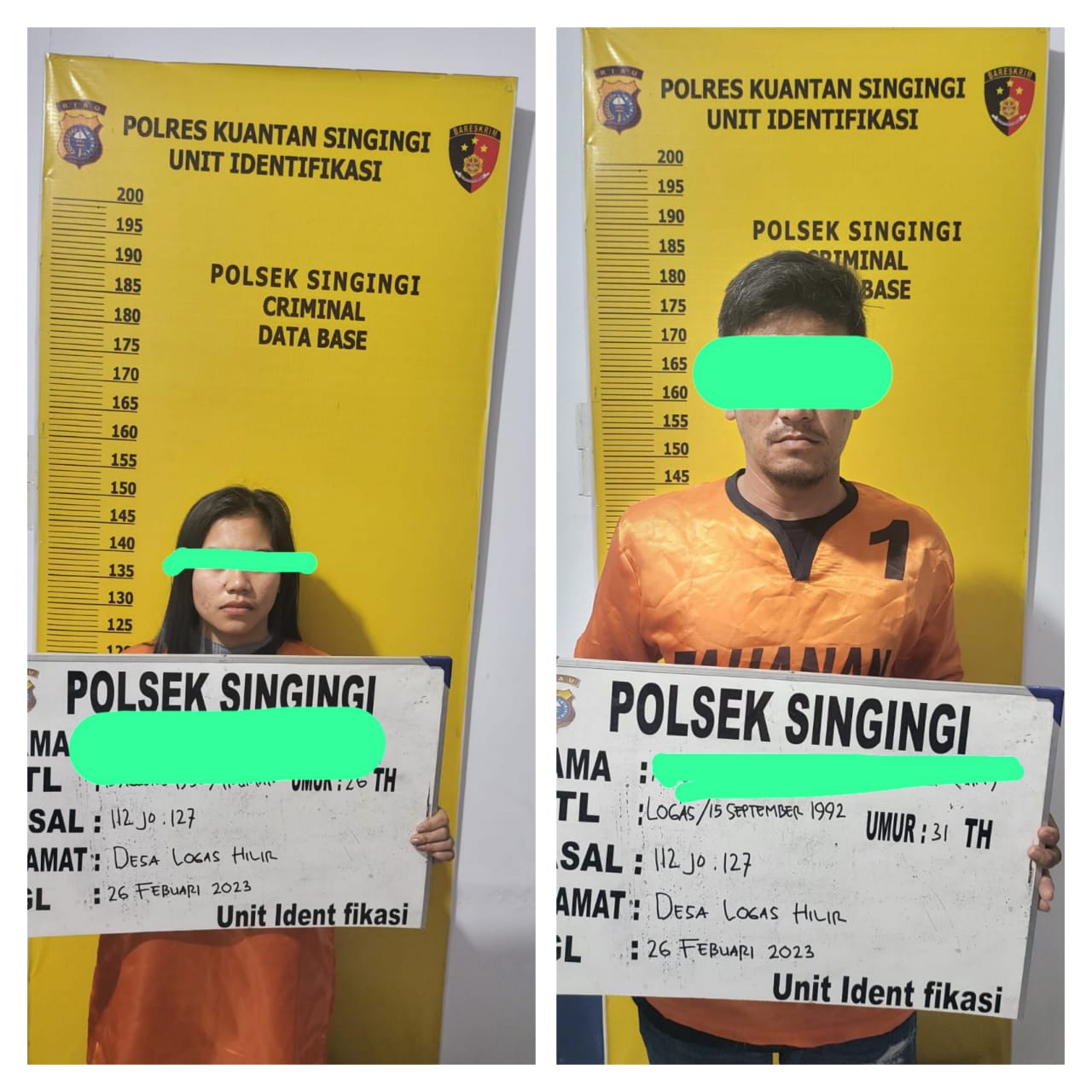 Personil Polsek Singingi Tangkap 2 Pelaku Kasus Penyalahgunaan Narkotika Jenis Sabu