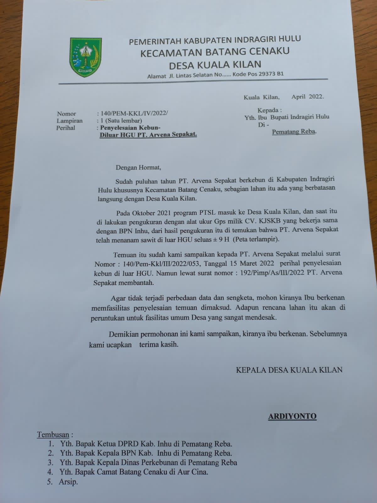 Kades Kuala Kilan Ancam Rebut 9 Ha Lahan PT. Arvena Sepakat