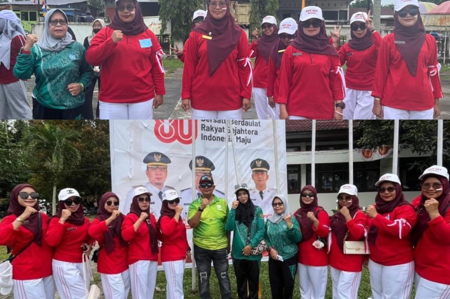 Momen Kemerdekaan Masih Berlanjut, Camat Batang Gansal Buka Loma Gerak Jalan Ibu-ibu