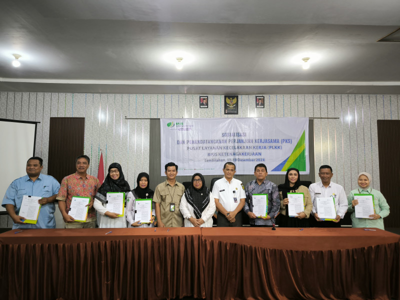 BPJS Ketenagakerjaan Lakukan Penandatanganan Perjanjian Kerjasama dengan Pusat Layanan Kecelakaan Kerja di Wilayah Kabupaten Indragiri Hilir