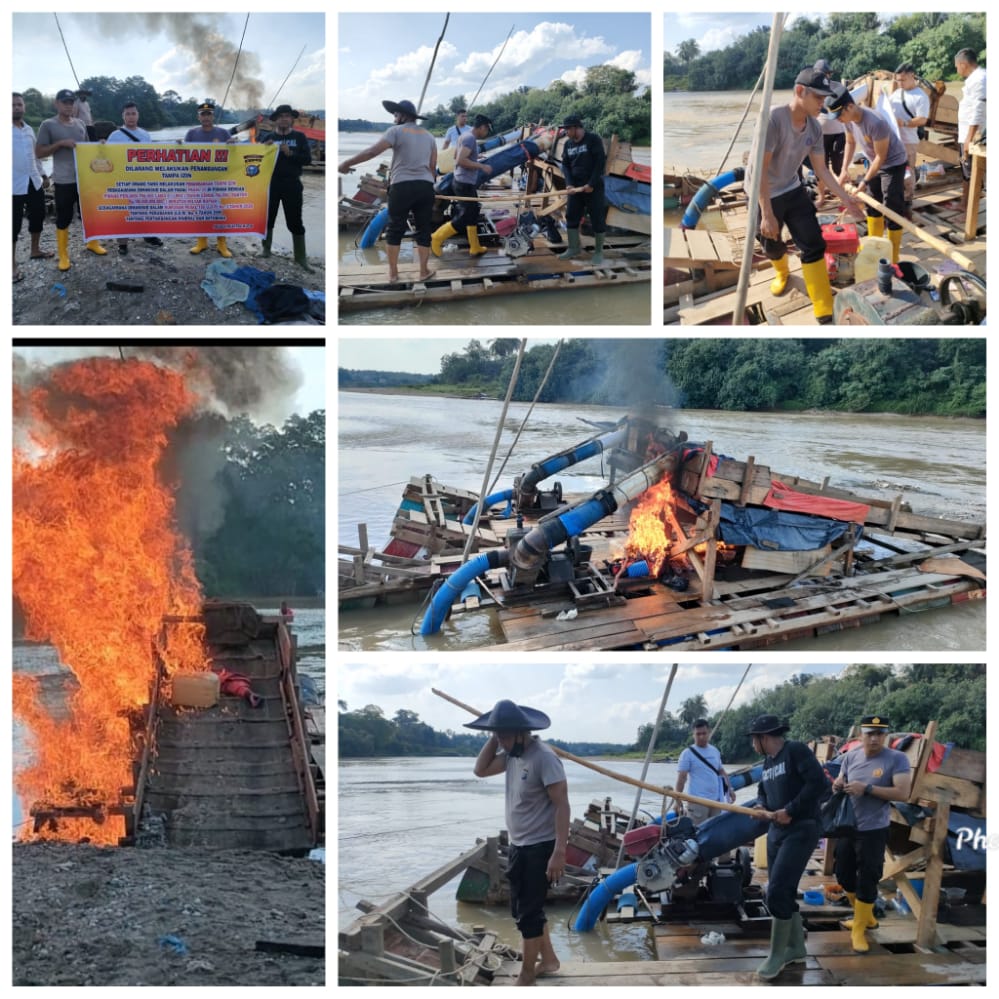 Kapolsek Kuantan Mudik Lakukan Penindakan Terhadap PETI Di Aliran Sungai Batang Kuantan Gunung Toar