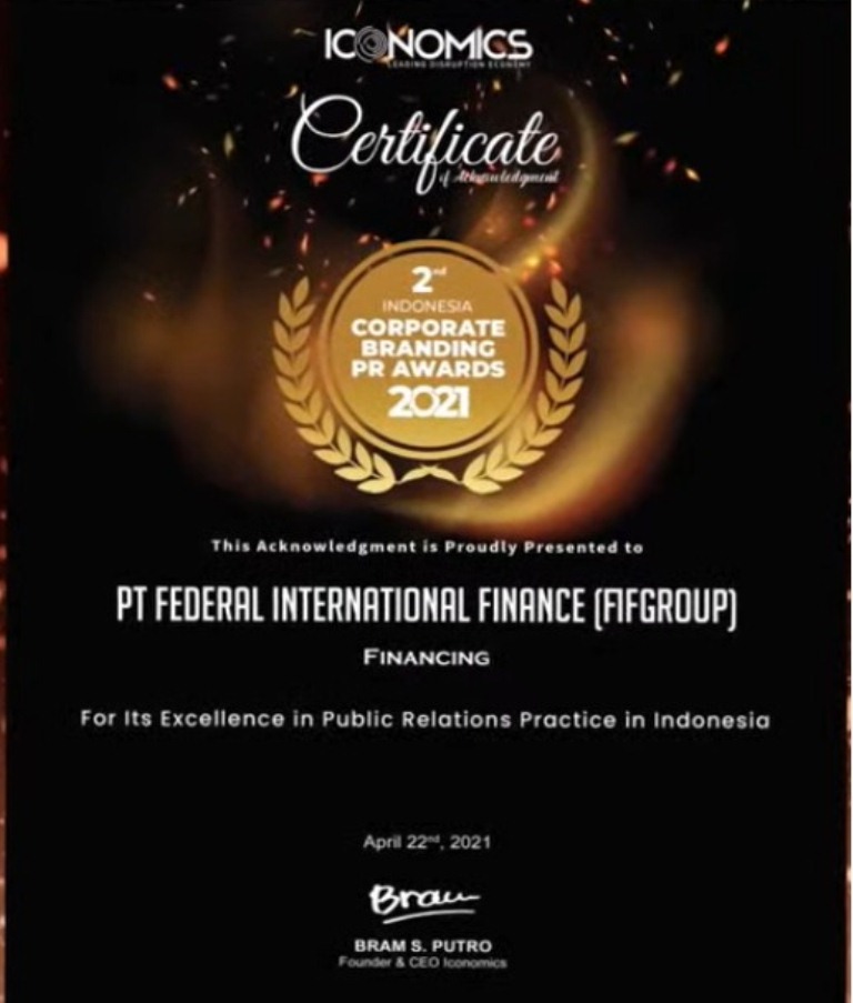 FIFGROUP Raih Corporate Branding PR Award 2021 In : Pembiayaan > 15T