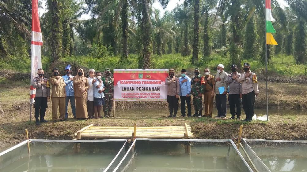 Sukseskan Program Kampung Tangguh Polsek Bukit Kapur Tabur 5.000 Ekor Bibit Ikan Lele