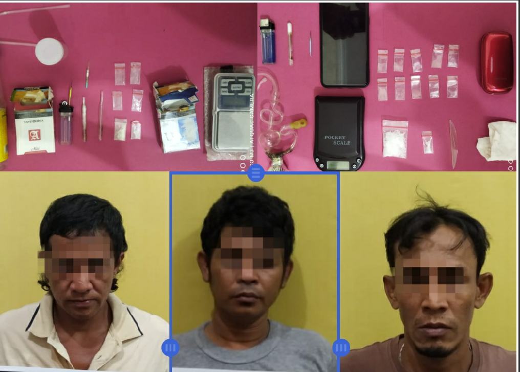 Tiga Pengedar Shabu Diciduk Resnarkoba Polres Kampar di Dua Lokasi Desa Kebun Durian