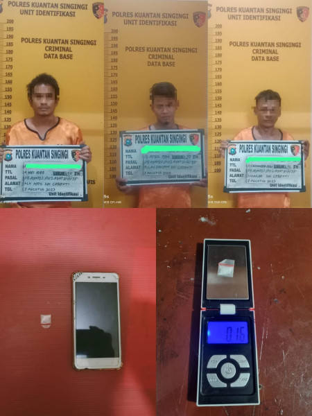 Ungkap Kasus Narkotika Jenis Sabu, Tim Mata Elang Satresnarkoba Polres Kuansing Amankan 3 Orang Tersangka