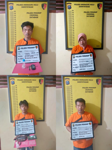 Tiga Pria dan Satu Wanita Pengedar Sabu Diringkus Polsek Peranap
